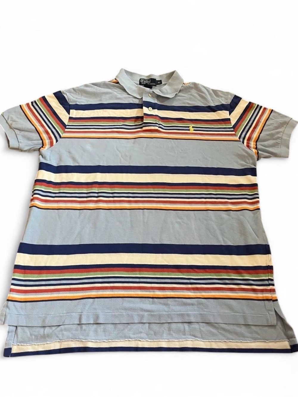 Vintage Men’s Ralph Lauren Polo Shirt Baby Blue Colored Stripe Yellow Pony Sz XL